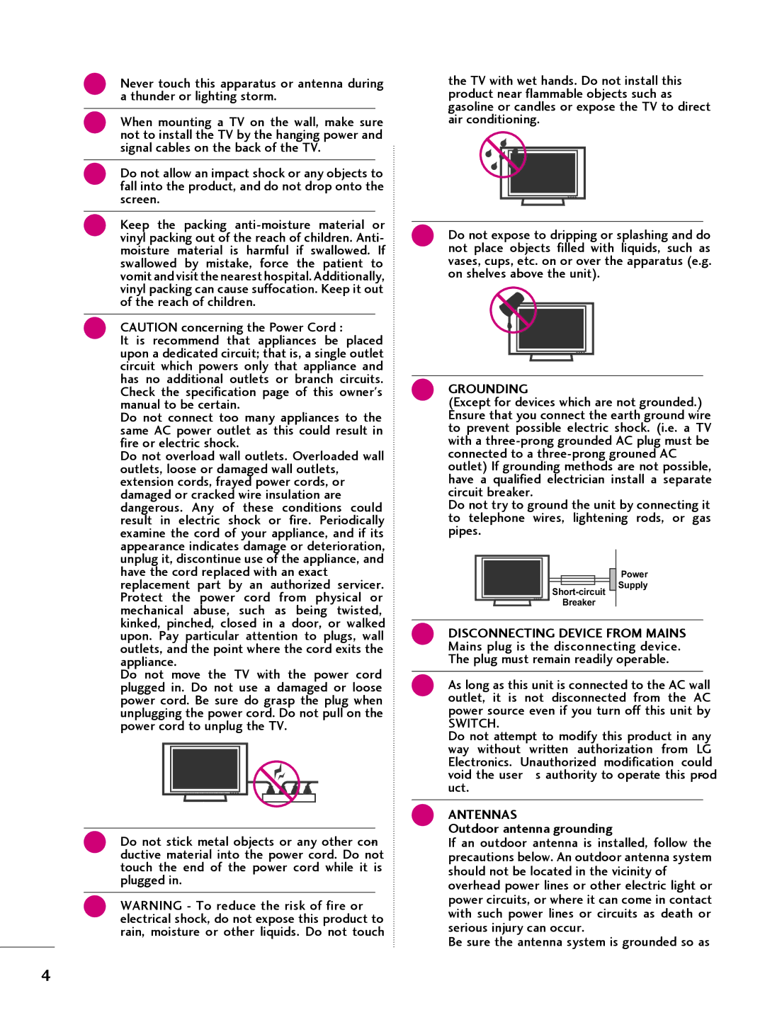 LG Electronics 32LQ630H, 42CQ610H, 22LQ630H, 26LQ630H owner manual Grounding, Outdoor antenna grounding 