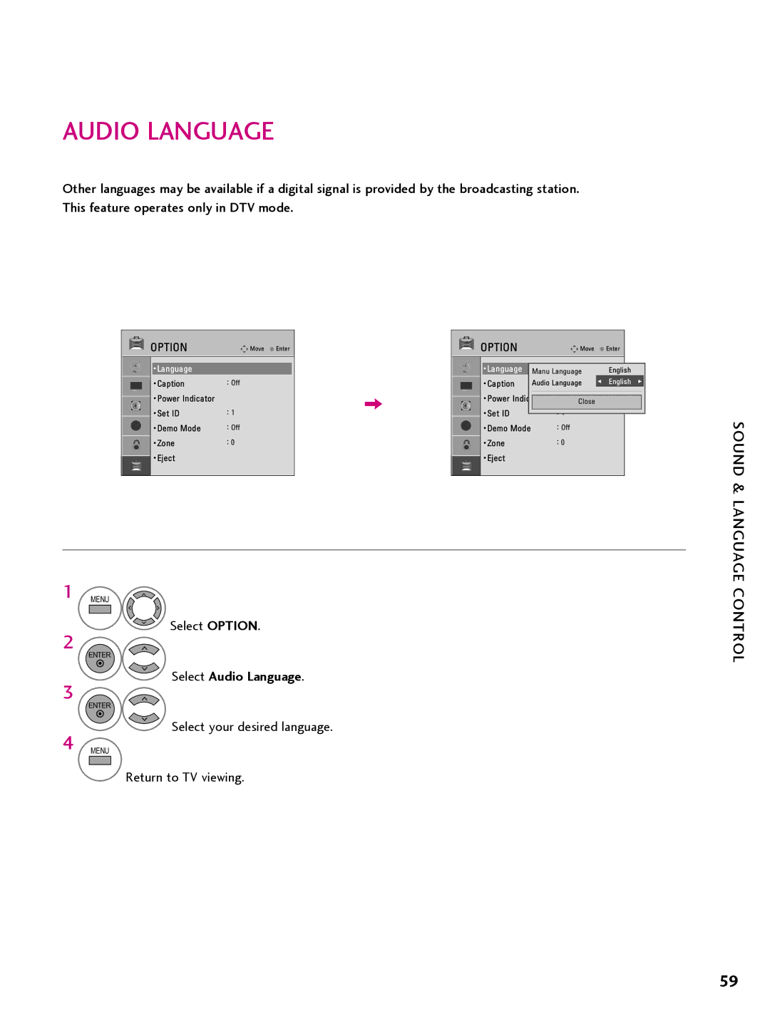 LG Electronics 26LQ630H, 32LQ630H, 42CQ610H, 22LQ630H owner manual Select Audio Language 