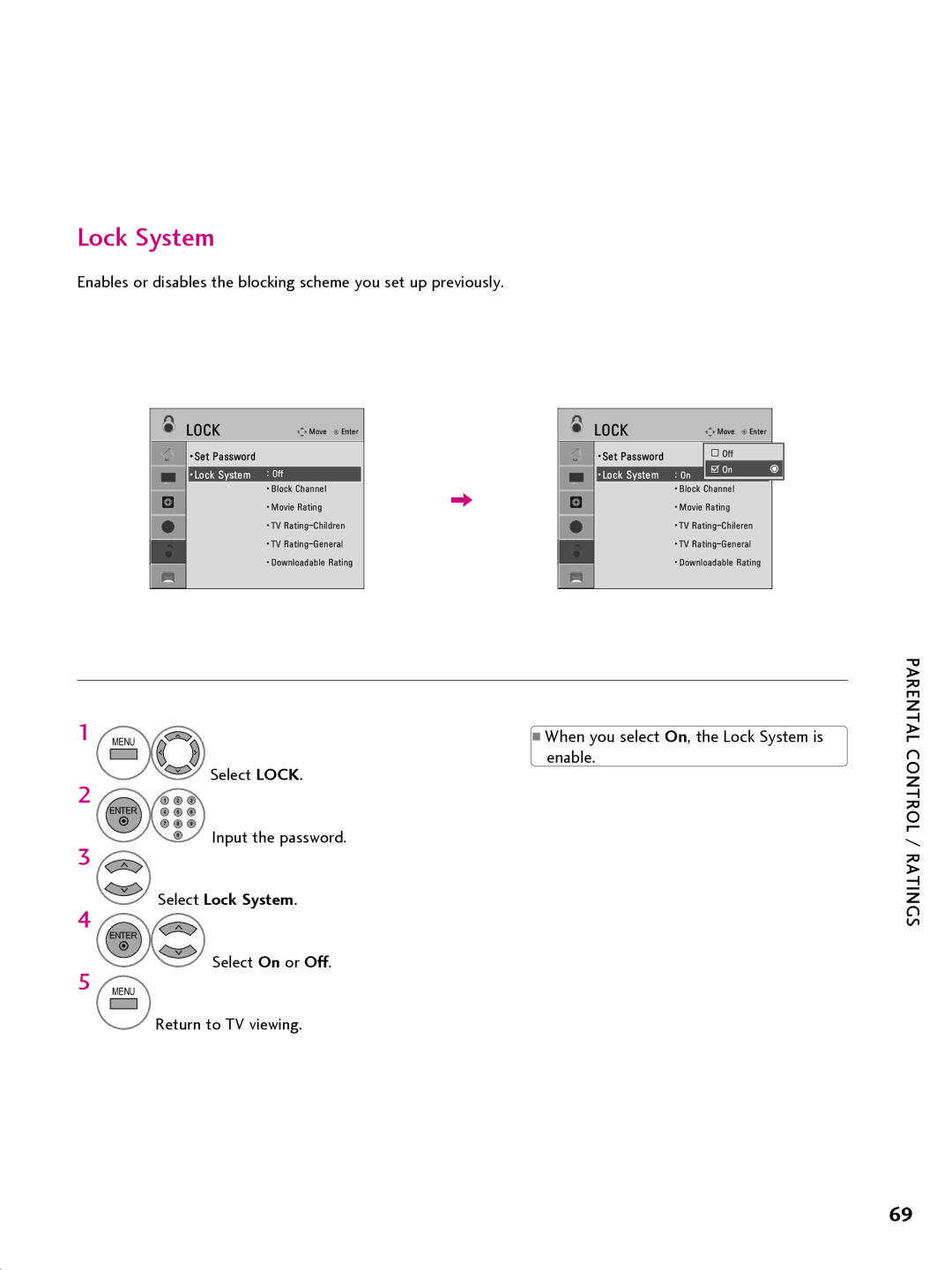 LG Electronics 42CQ610H, 32LQ630H, 22LQ630H, 26LQ630H owner manual Select Lock System 