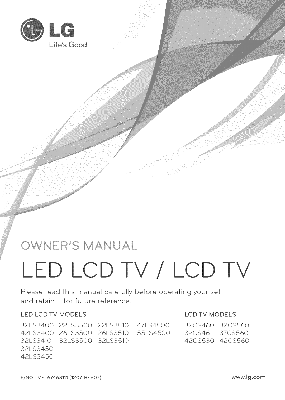 LG Electronics 32LS3410 manual LED LCD TV LCD -rv 