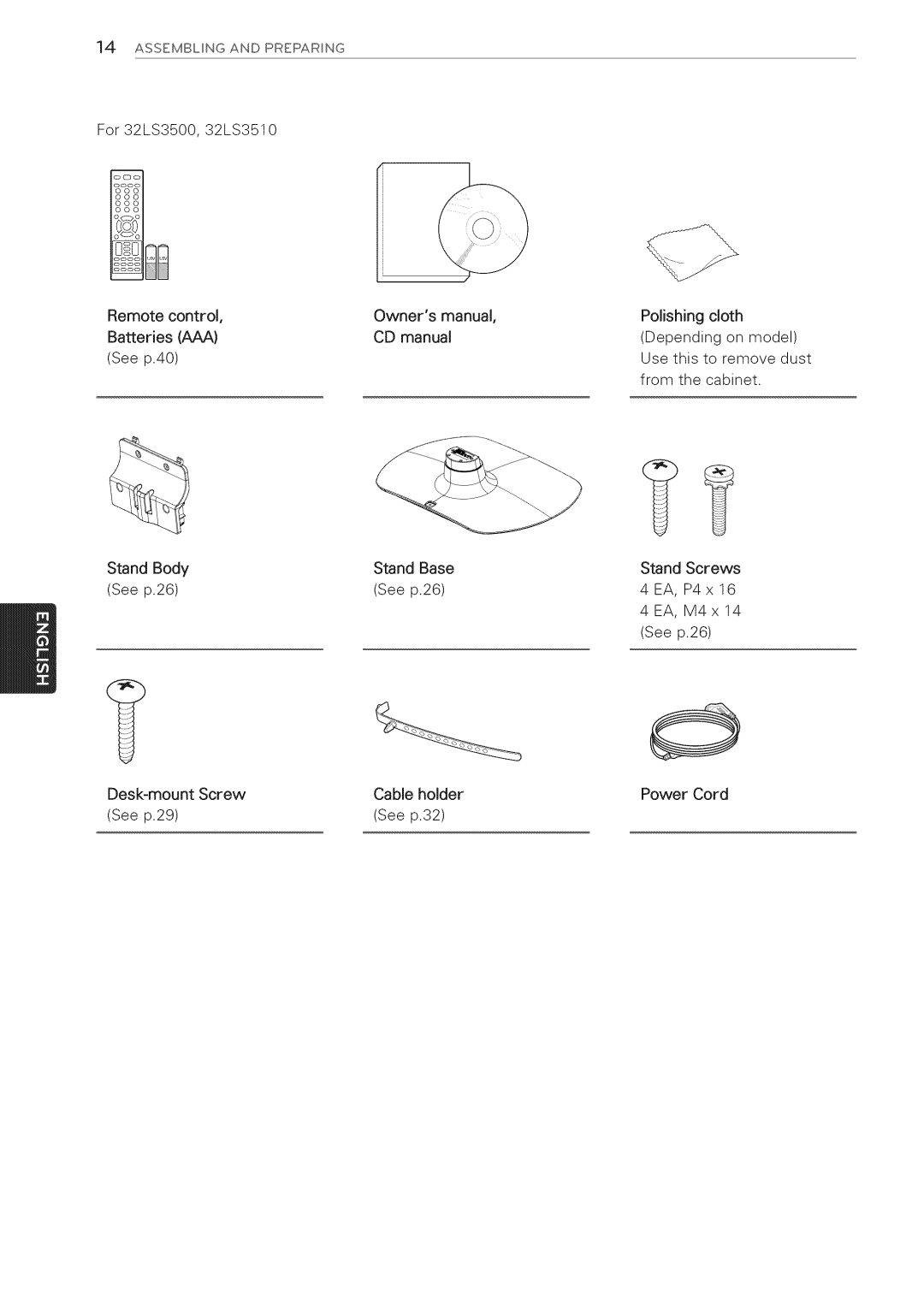 LG Electronics 32LS3410 manual ASSEMBLgNG and Preparing 