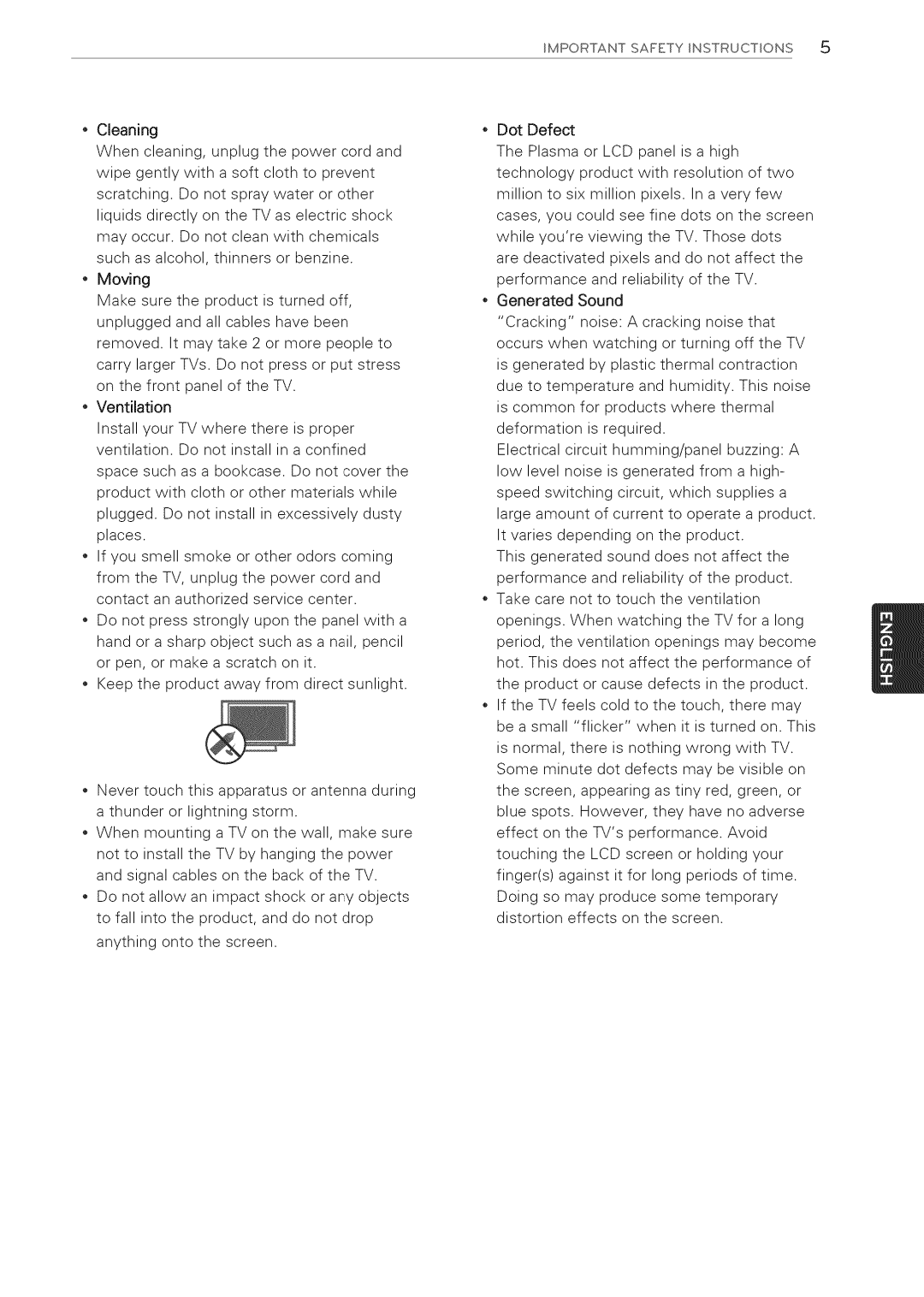 LG Electronics 32LS3410 manual Important Safety Instructions 