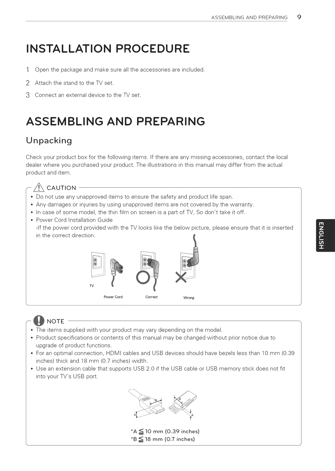 LG Electronics 32LS3410 manual Installation Procedure, Assembling and Preparing, X Caution 