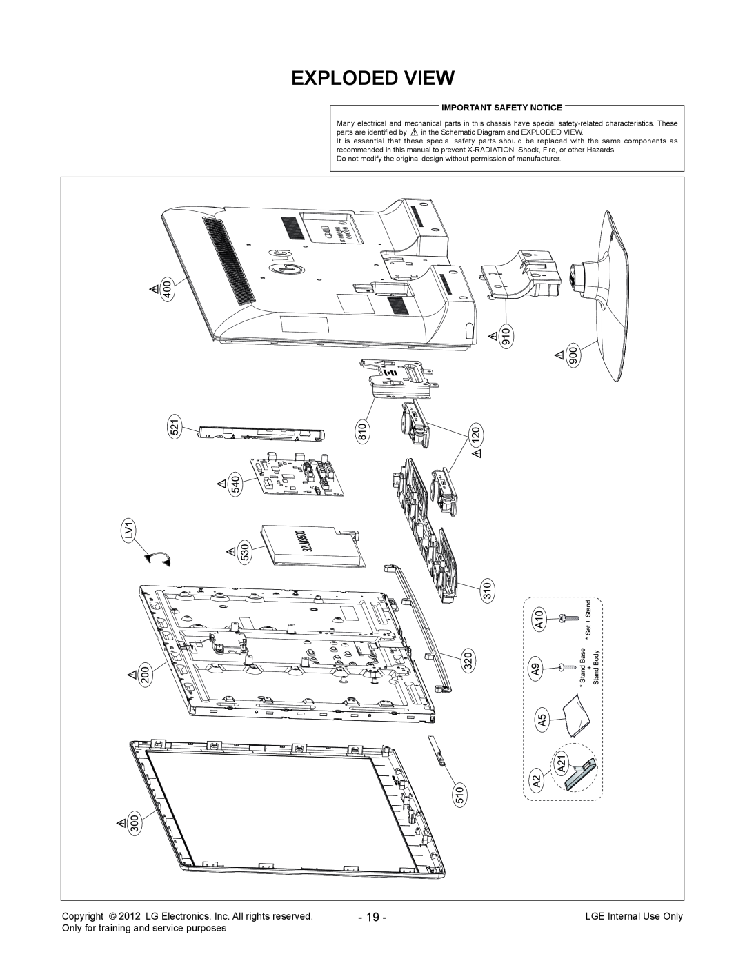LG Electronics 32LS359S-ZC, 32LS359T-ZC, 32LS3500-ZA, 32LS3590, 32LS350S, 32LS350T Exploded View, Important Safety Notice 