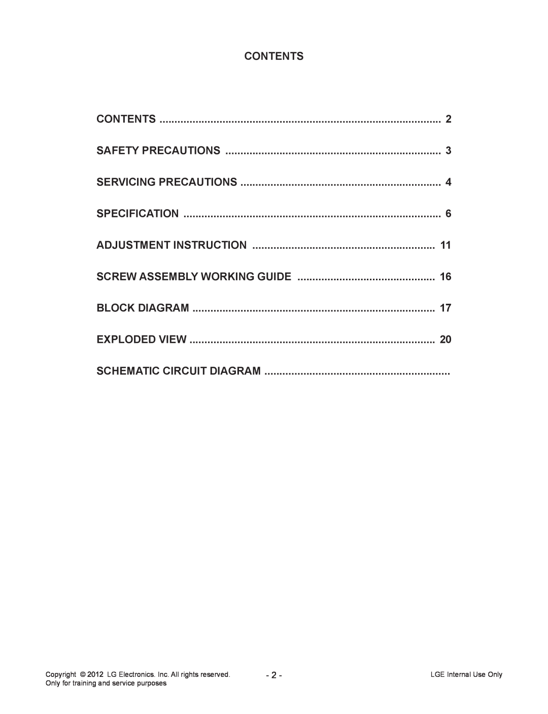 LG Electronics 32LS5600/560S/560T-ZC Contents, Safety Precautions, Servicing Precautions, Specification, Block Diagram 