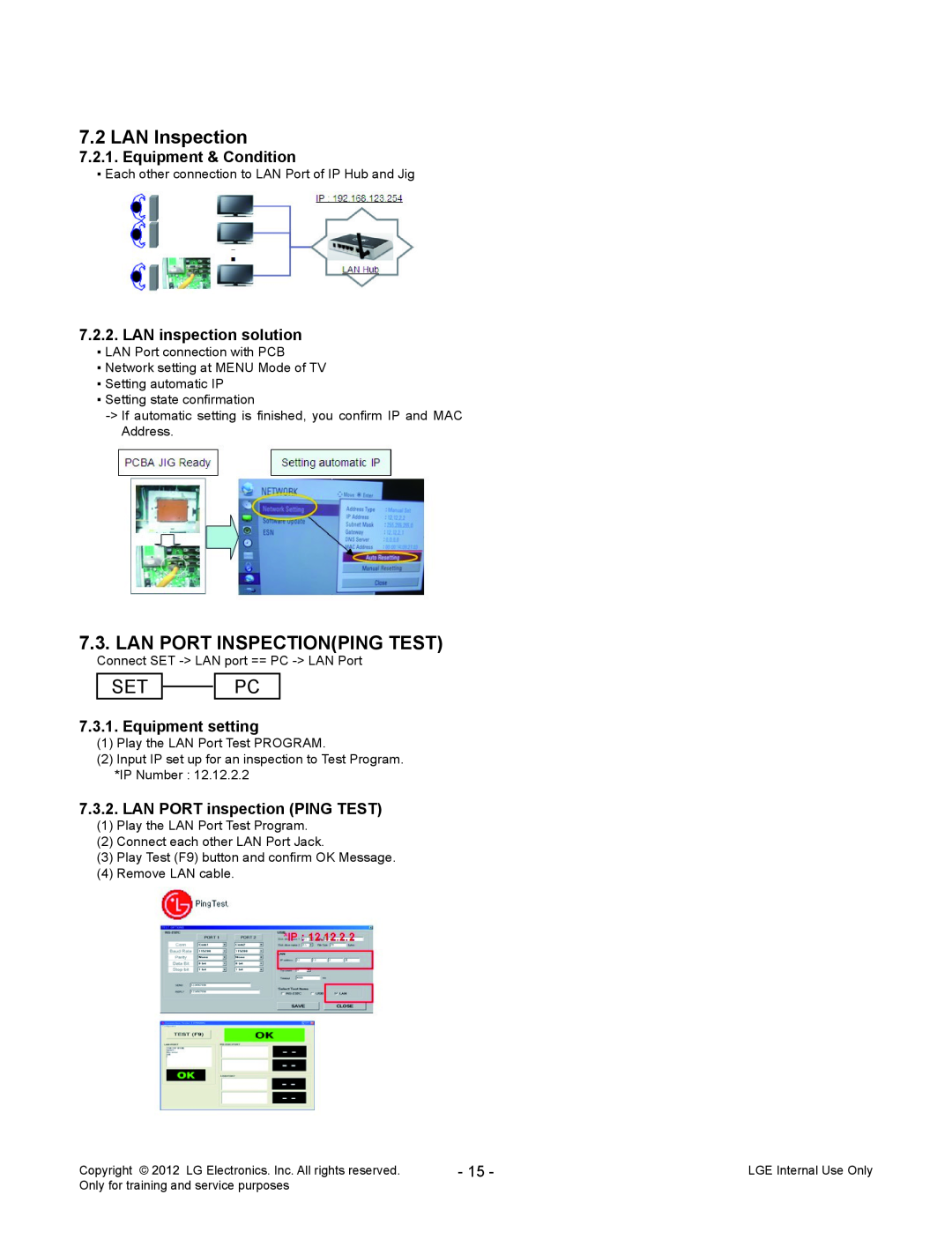 LG Electronics 32LS679C-ZC service manual LAN Inspection, Lan Port Inspectionping Test 