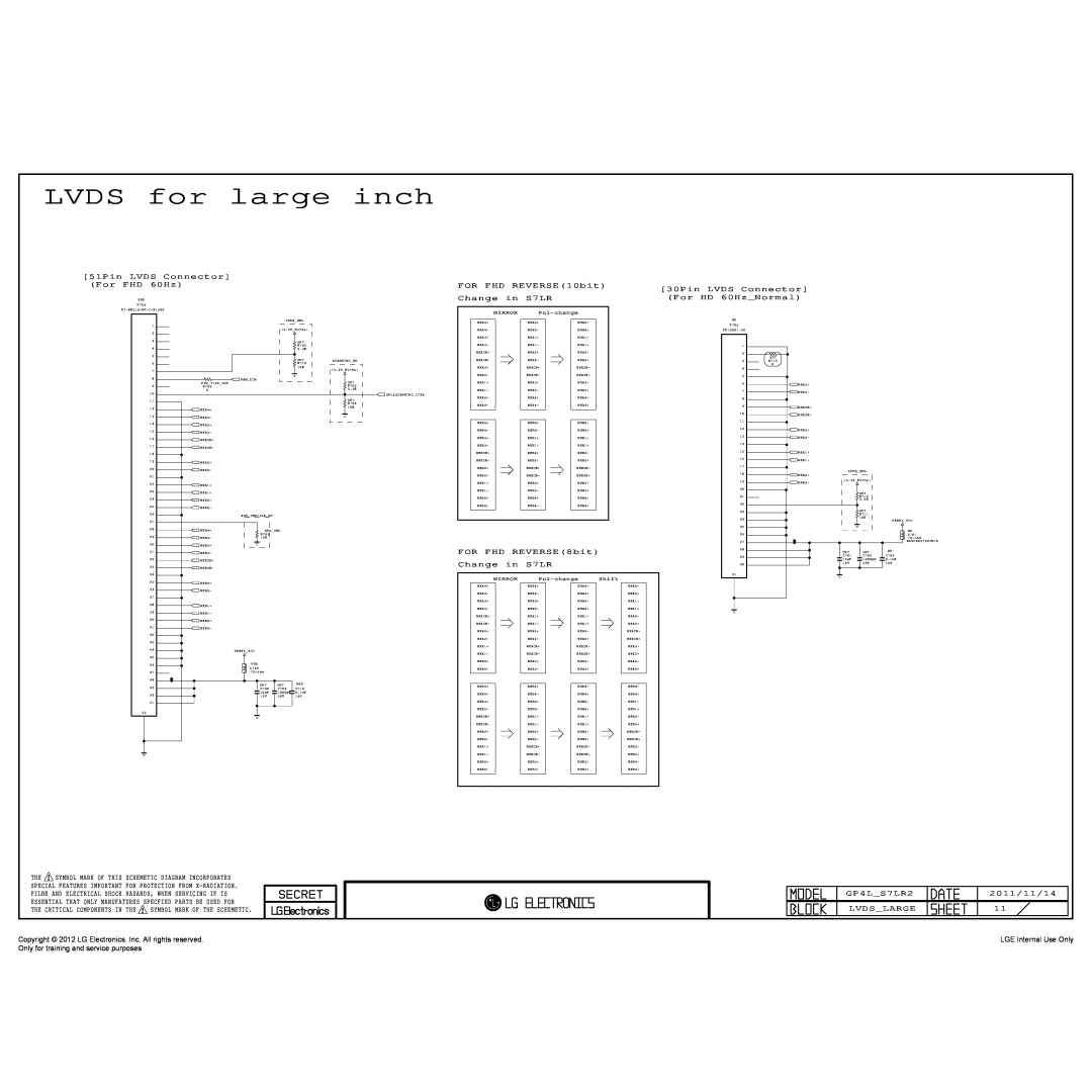 LG Electronics 32LS679C-ZC service manual LVDS for large inch, Copyright 2012 LG Electronics. Inc. All rights reserved 