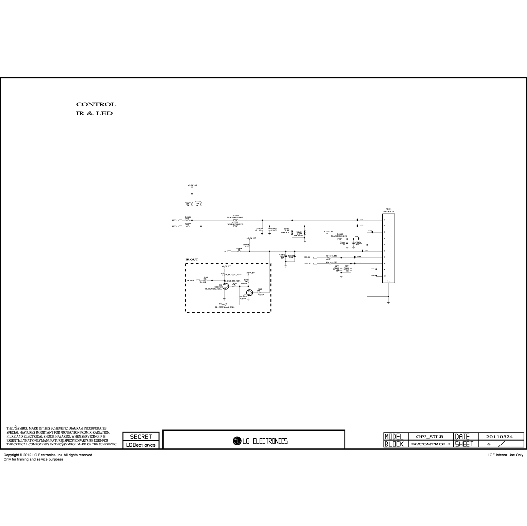 LG Electronics 32LT360C-ZA service manual Control Ir & Led, Copyright 2012 LG Electronics. Inc. All rights reserved, Ir Out 