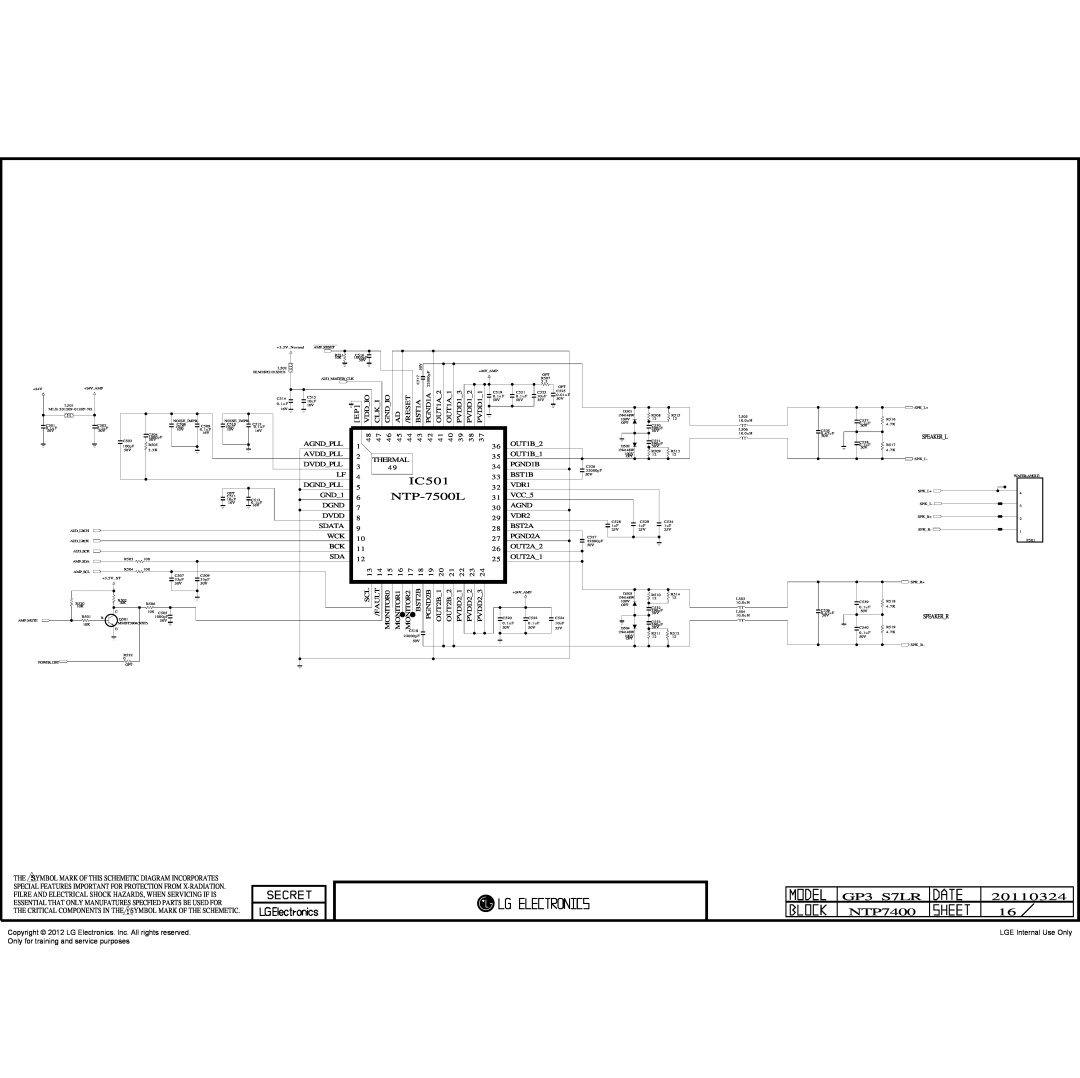 LG Electronics 32LT360C-ZA service manual IC501, NTP-7500L, GP3S7LR, 20110324, NTP7400 