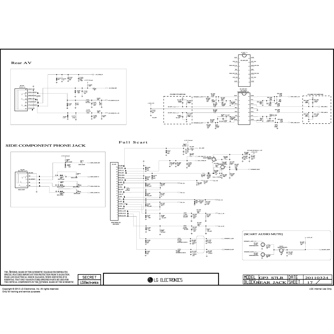 LG Electronics 32LT360C-ZA service manual Rear AV, F u l l S c a r t SIDE COMPONENT PHONE JACK, GP3S7LR, 20110324, Rearjack 