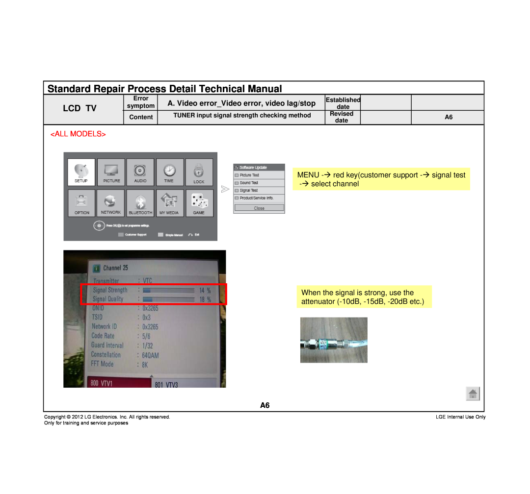 LG Electronics 32LT380C Standard Repair Process Detail Technical Manual, A. Video errorVideo error, video lag/stop, Lcd Tv 