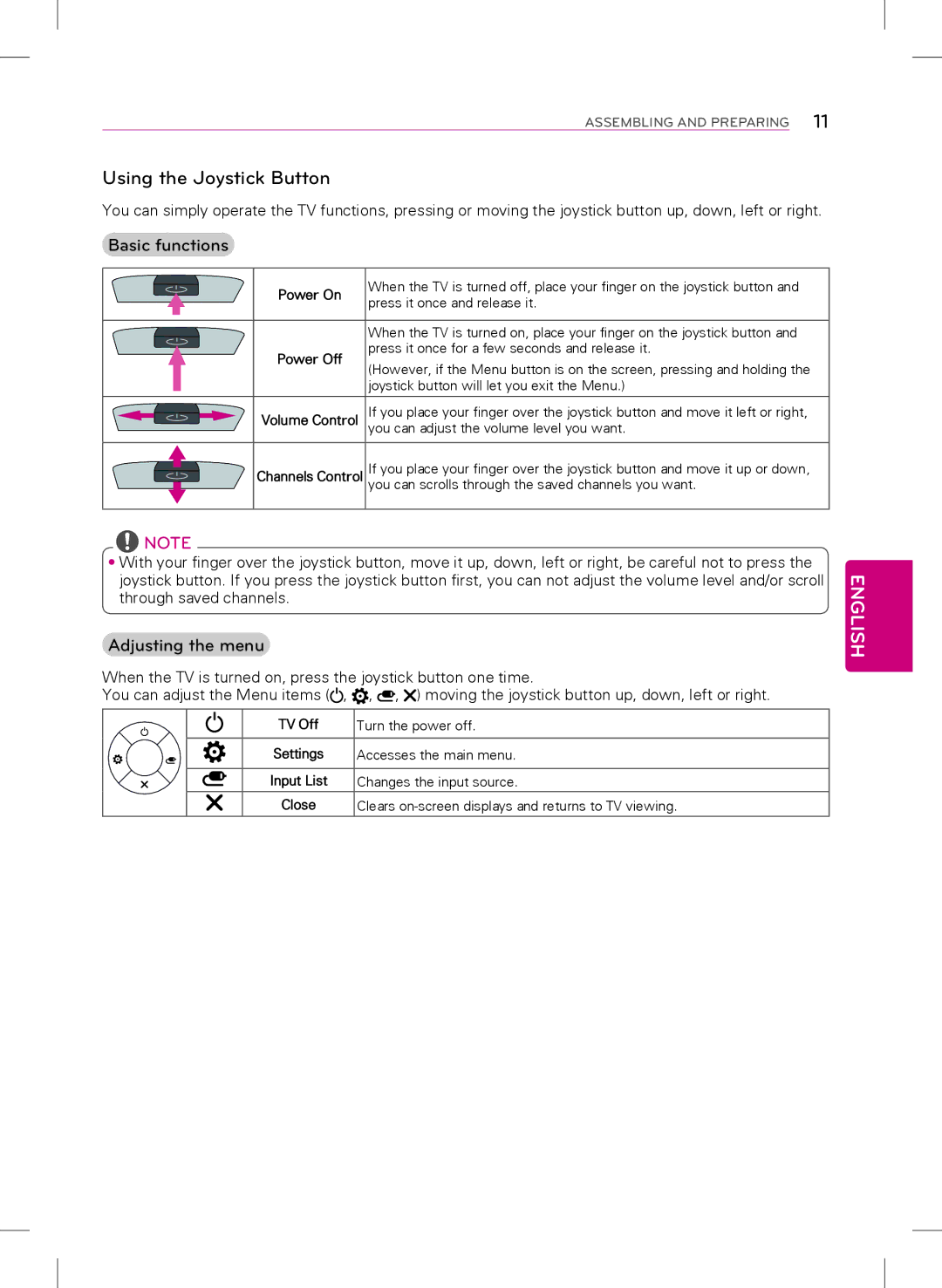 LG Electronics 55LY340H, 32LY340H, 42LY340H, 47LY340H, 39LY340H owner manual Basic functions, Adjusting the menu 