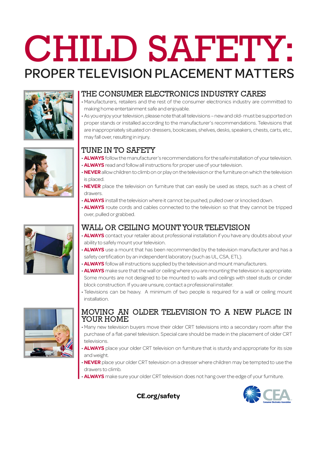 LG Electronics 47LY750H Child Safety, Proper Television Placement Matters, The Consumer Electronics Industry Cares 