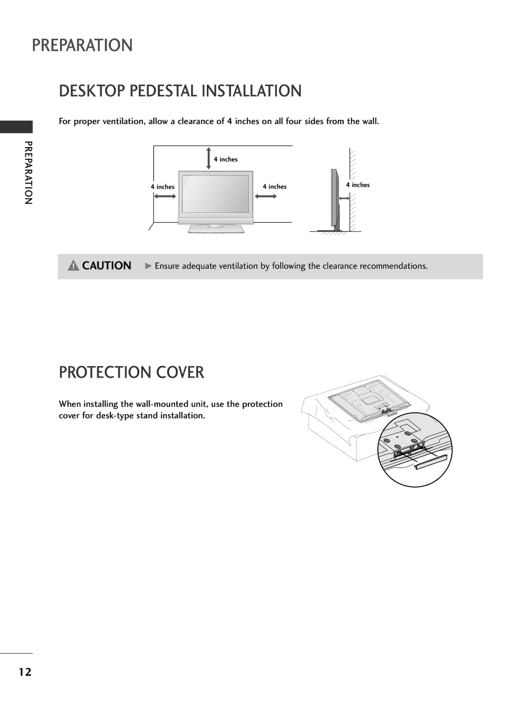 LG Electronics 32PC5DVC owner manual Desktop Pedestal Installation, Protection Cover 