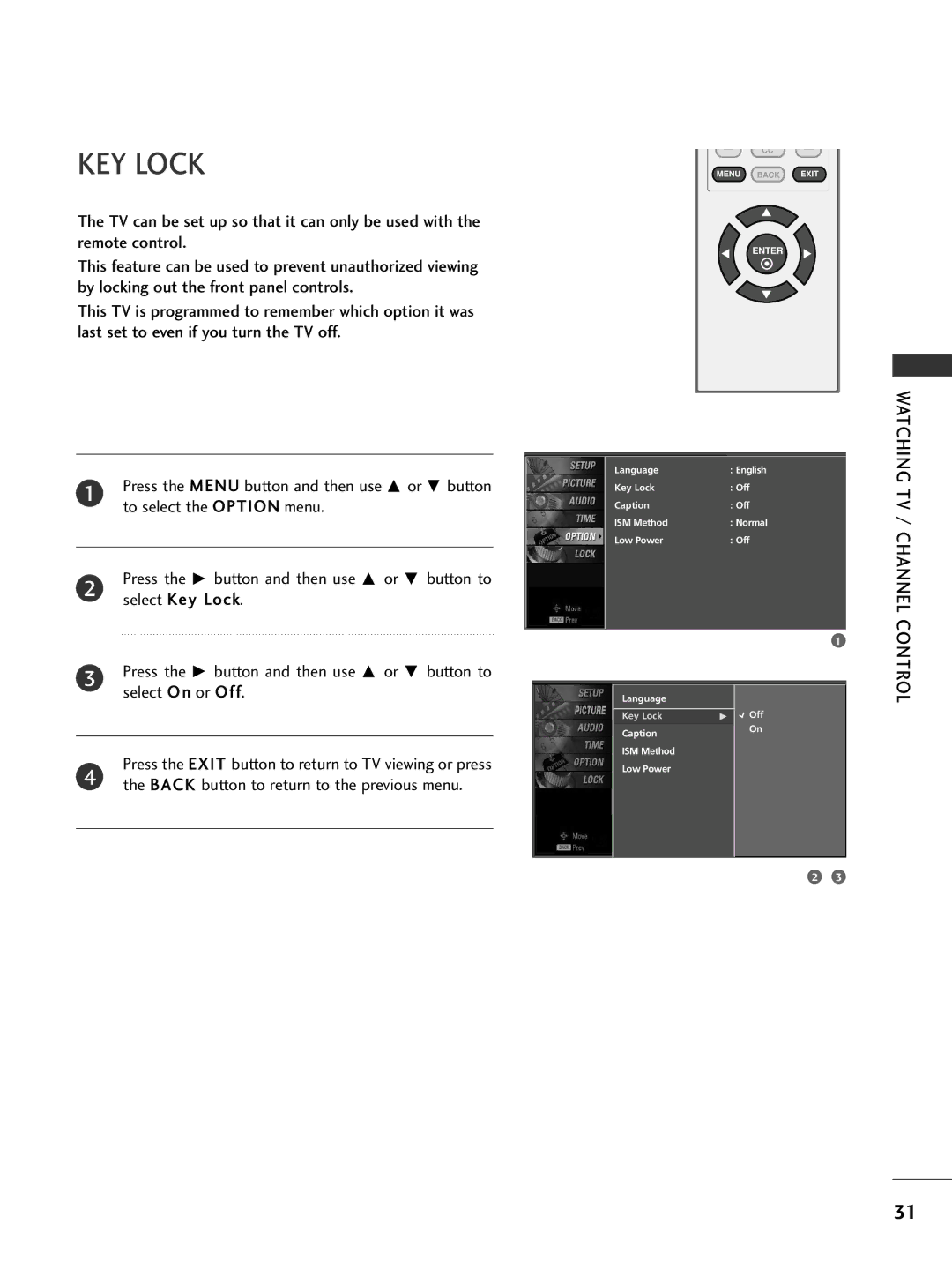 LG Electronics 32PC5DVC owner manual KEY Lock 