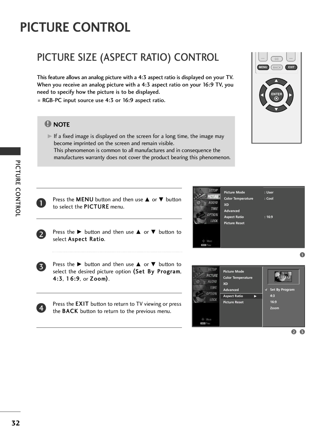 LG Electronics 32PC5DVC owner manual Picture Control, To select the Picture menu 