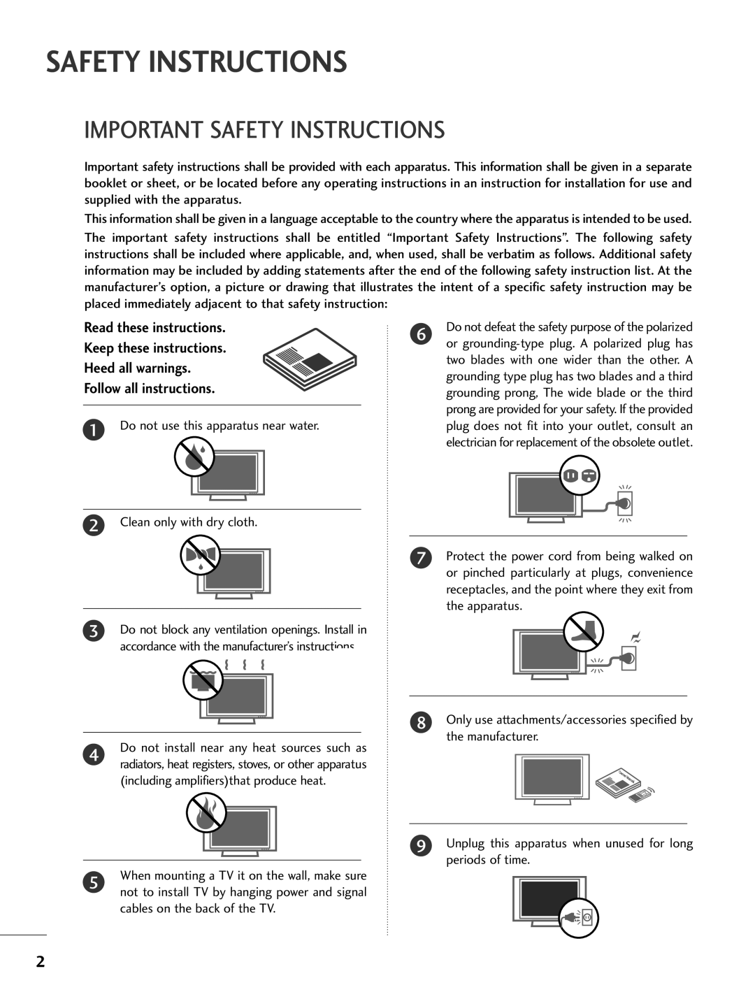 LG Electronics 32PC5DVC owner manual Important Safety Instructions 