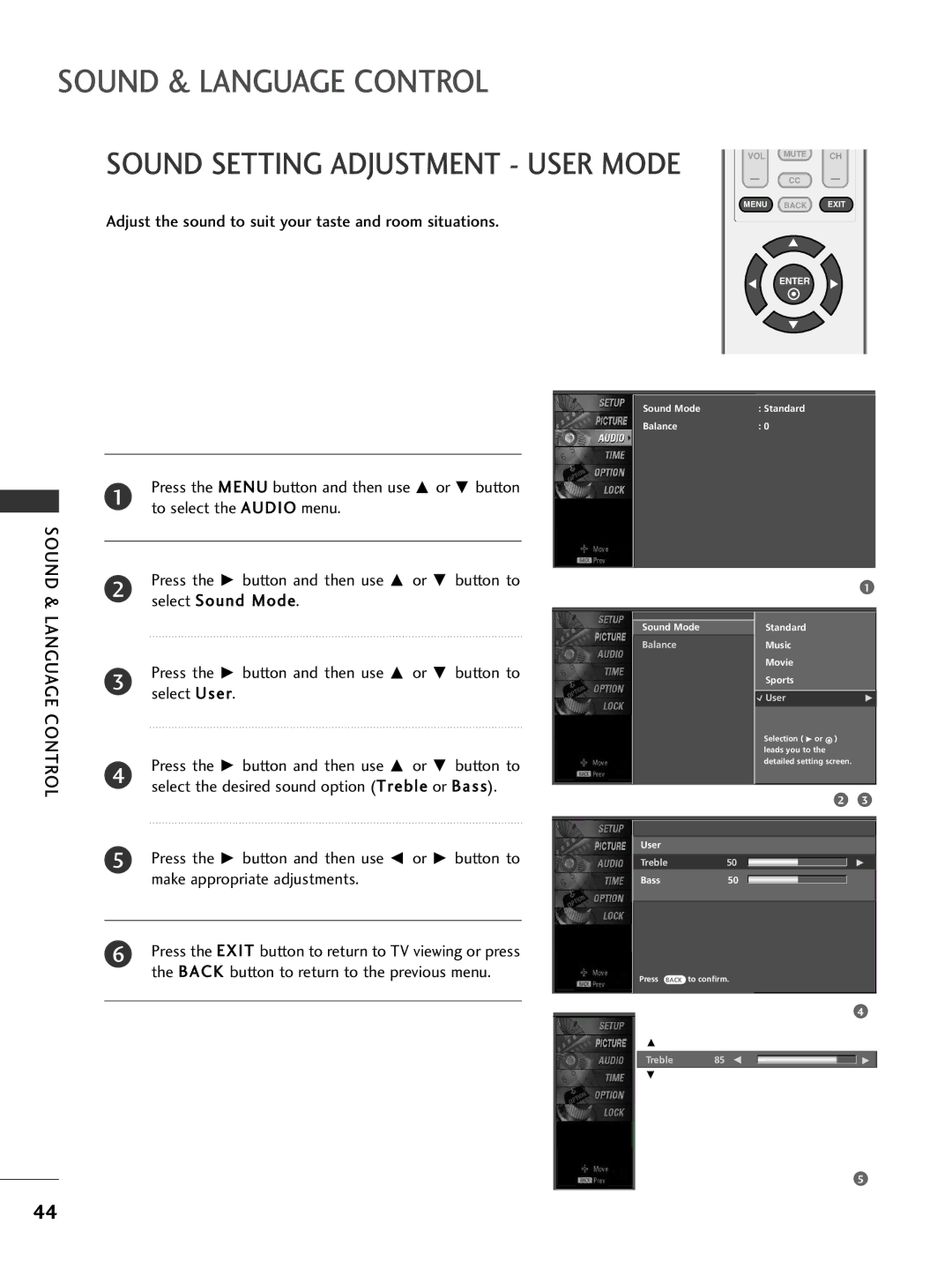 LG Electronics 32PC5DVC owner manual Sound & Language Control, Adjust the sound to suit your taste and room situations 