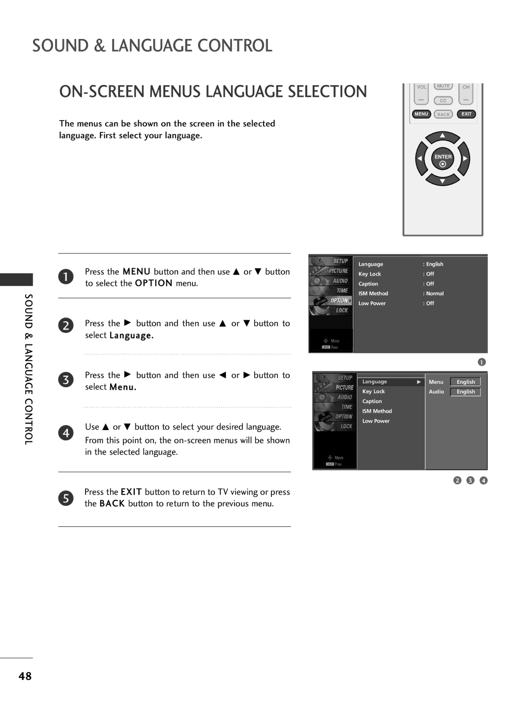 LG Electronics 32PC5DVC owner manual ON-SCREEN Menus Language Selection 