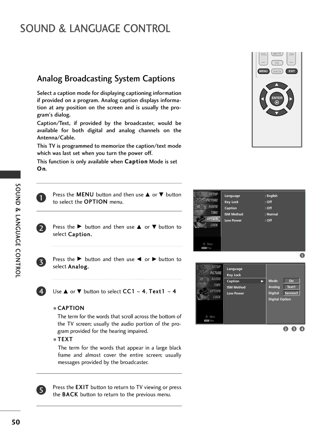 LG Electronics 32PC5DVC owner manual Analog Broadcasting System Captions, Text 