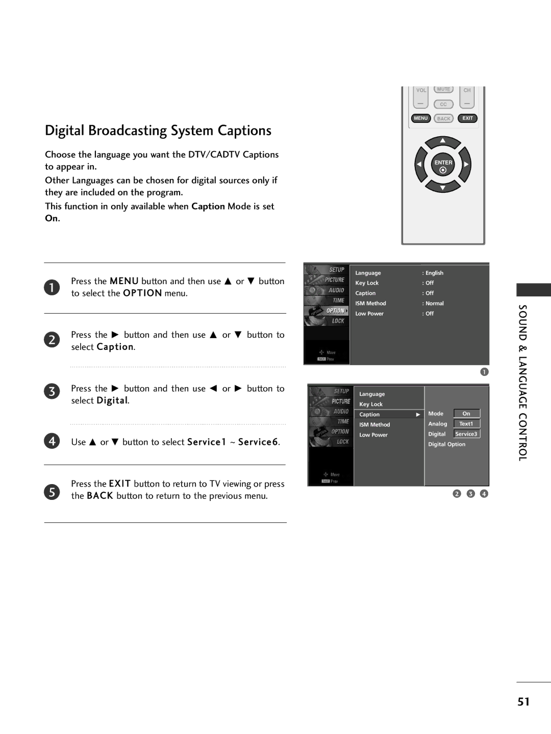 LG Electronics 32PC5DVC owner manual Digital Broadcasting System Captions 