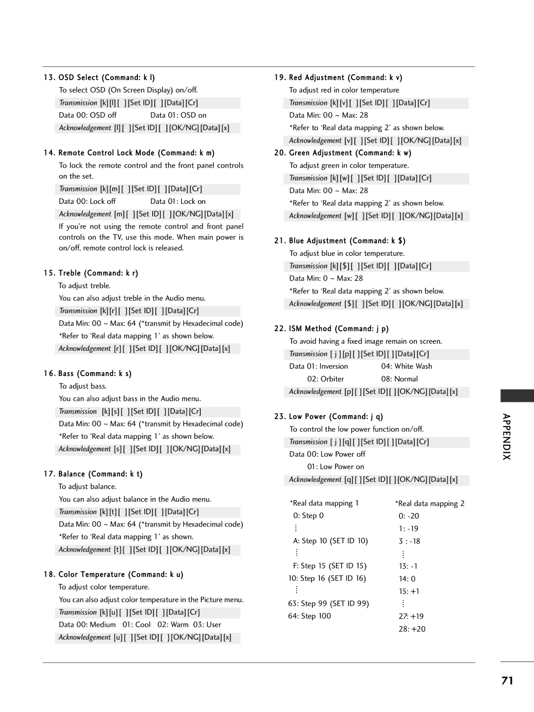 LG Electronics 32PC5DVC owner manual Balance Command k t To adjust balance 