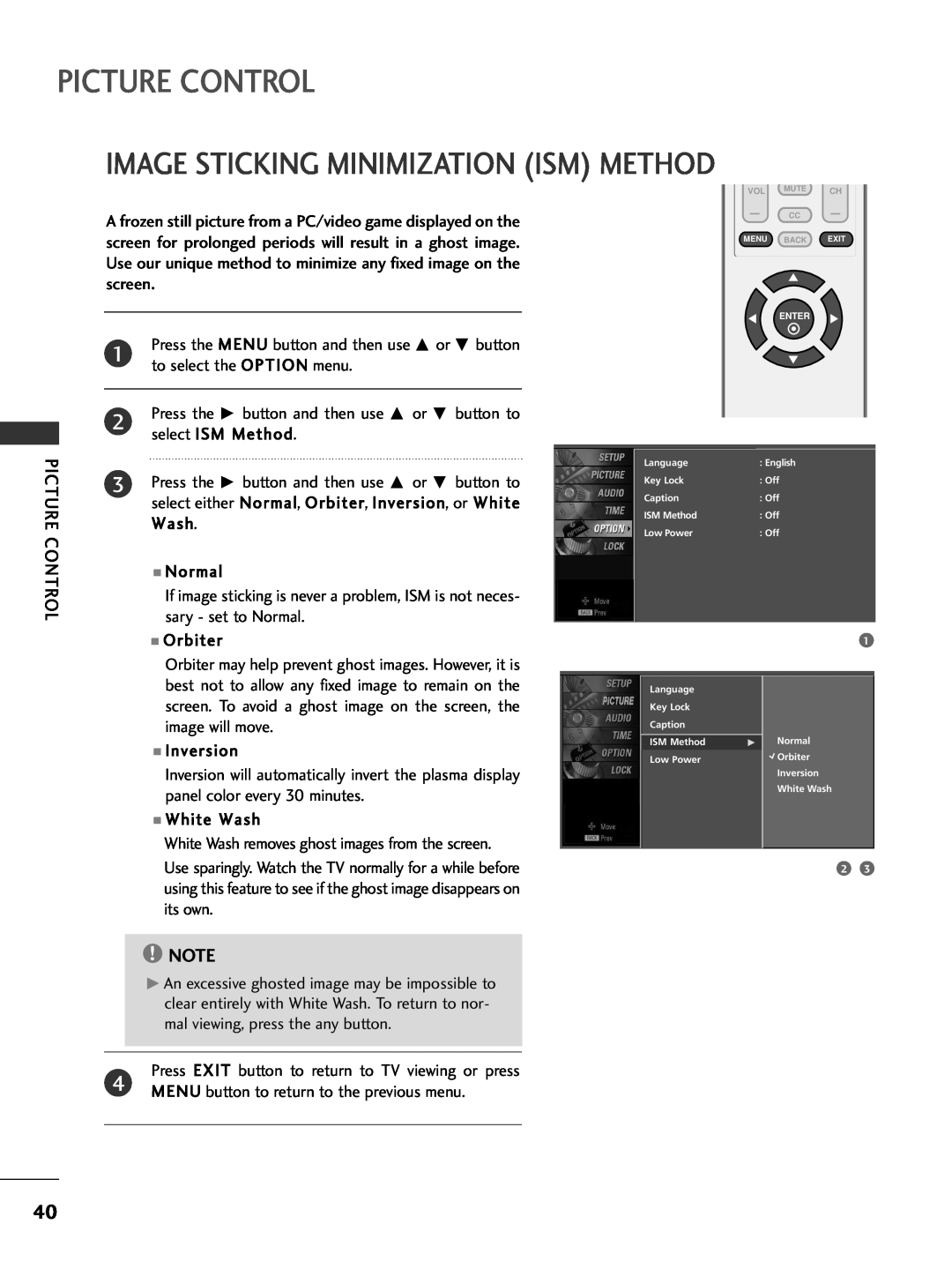 LG Electronics 32PC5DVC owner manual Image Sticking Minimization Ism Method, Picture Control 