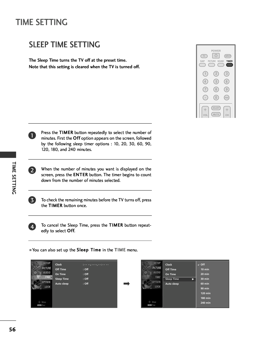 LG Electronics 32PC5DVC owner manual Sleep Time Setting 
