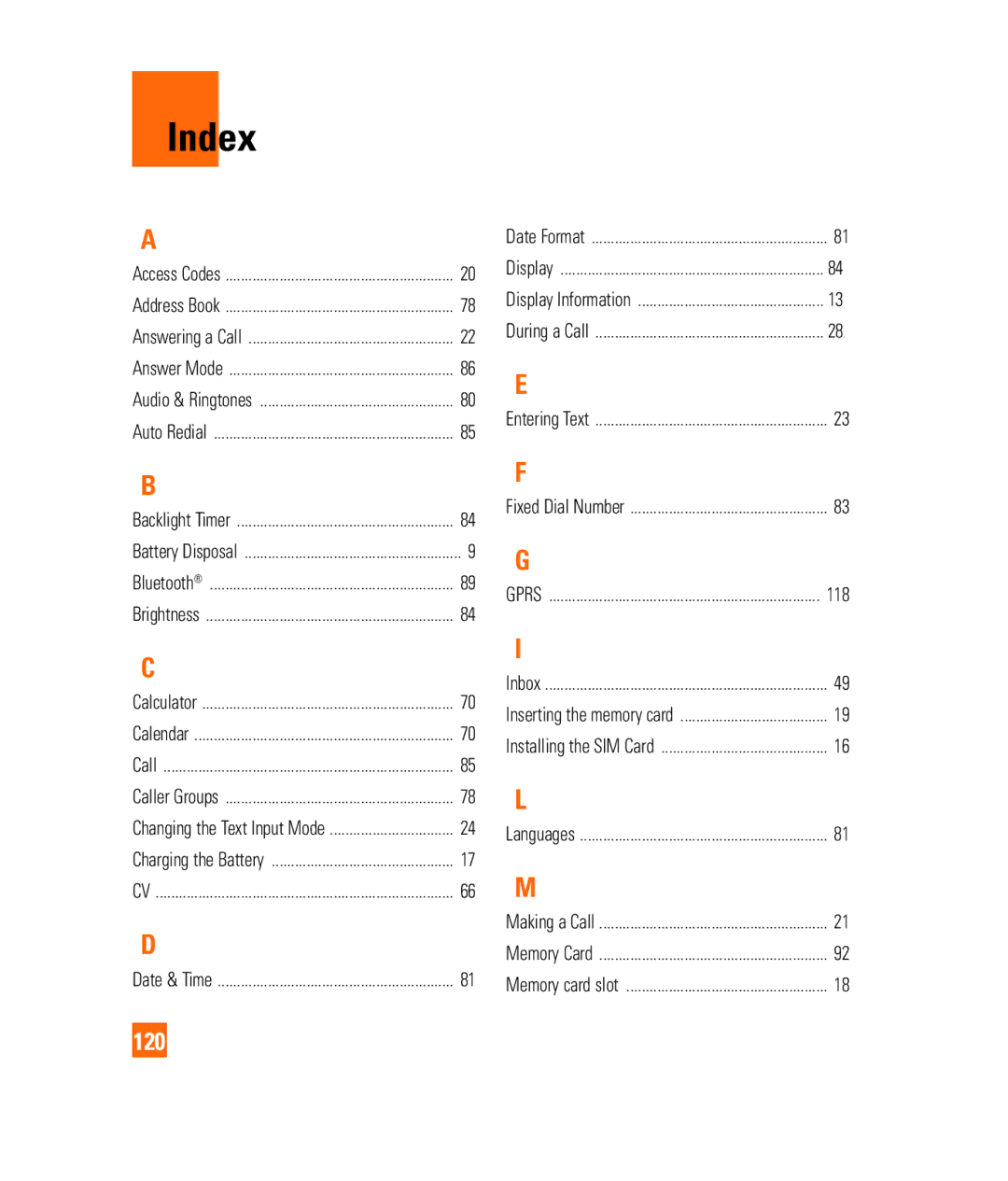 LG Electronics 3350232 manual Index, 120 