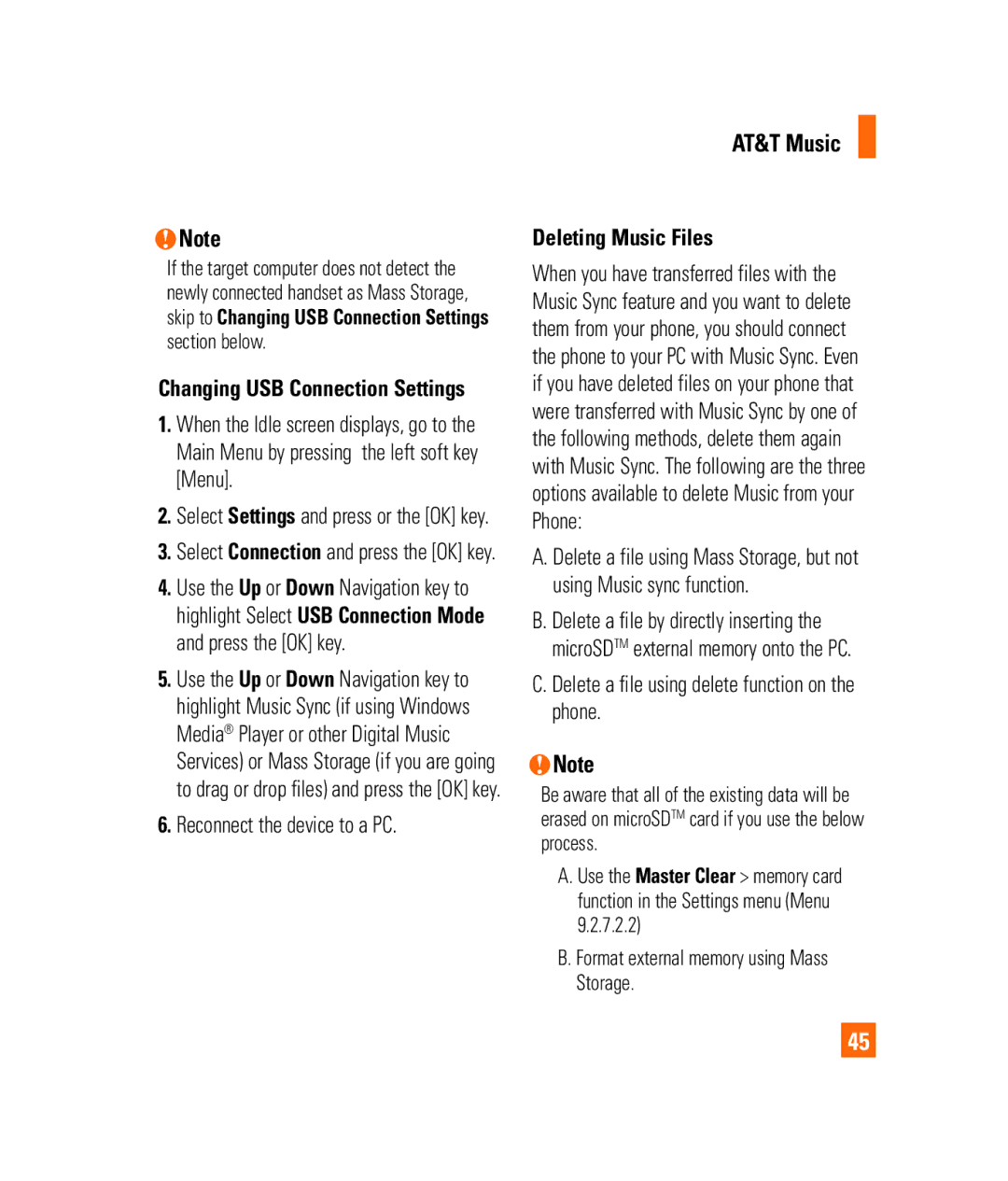 LG Electronics 3350232 manual Reconnect the device to a PC, Deleting Music Files, Changing USB Connection Settings 