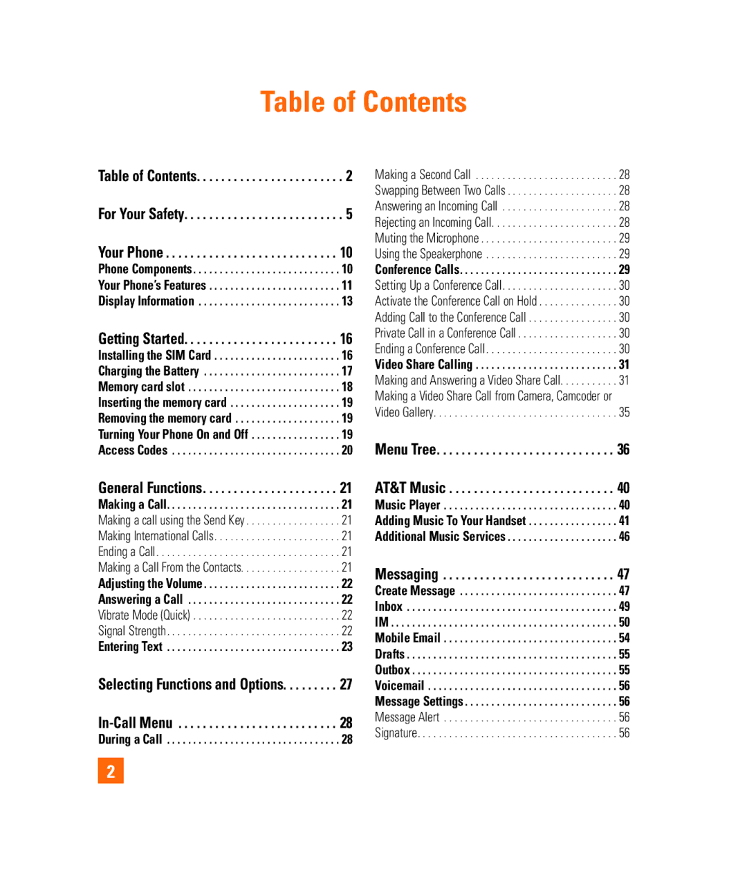 LG Electronics 3350232 manual Table of Contents 