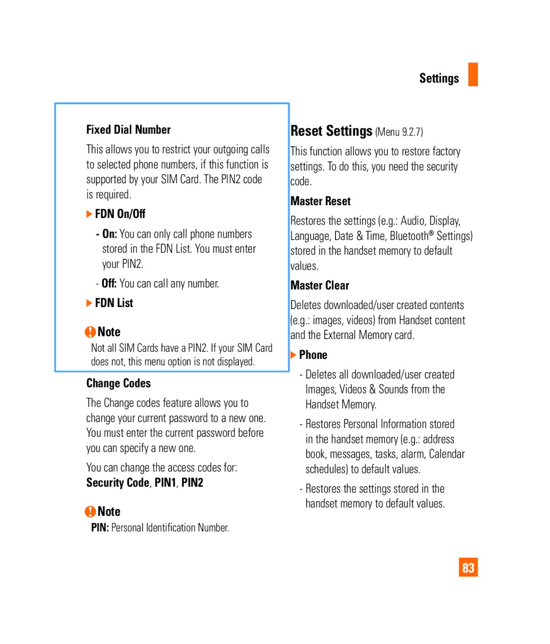 LG Electronics 3350232 manual Reset Settings Menu 