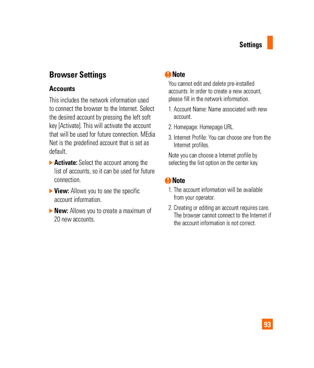 LG Electronics 3350232 manual Browser Settings, Accounts 