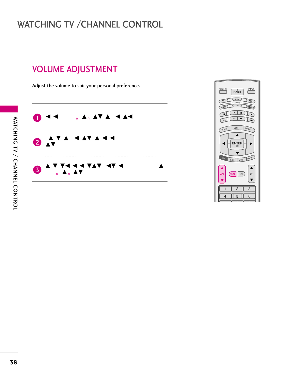 LG Electronics 4422LLBB55DD, 3377LLBB44DD owner manual Volume Adjustment, Adjust the volume to suit your personal preference 