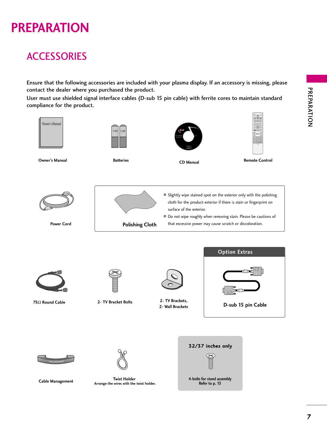 LG Electronics 3322LLBB44DD, 3377LLBB44DD, 3377LLBB55DD, 4477LLBB55DD, 4422LLBB44DD, 4422LLBB55DD Accessories, Preparation 