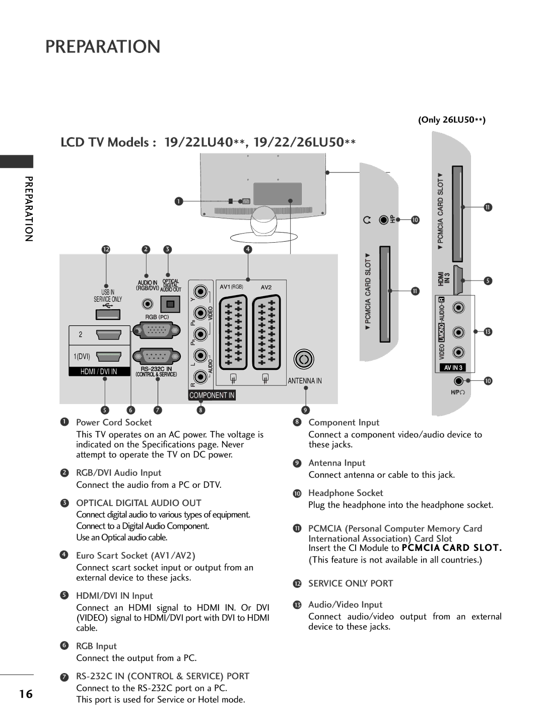 LG Electronics 1199LLHH2200, 3377LLHH4400, 3377LLHH3300, 3322LLHH3300, 3377LLHH2200 LCD TV Models 19/22LU40**, 19/22/26LU50 