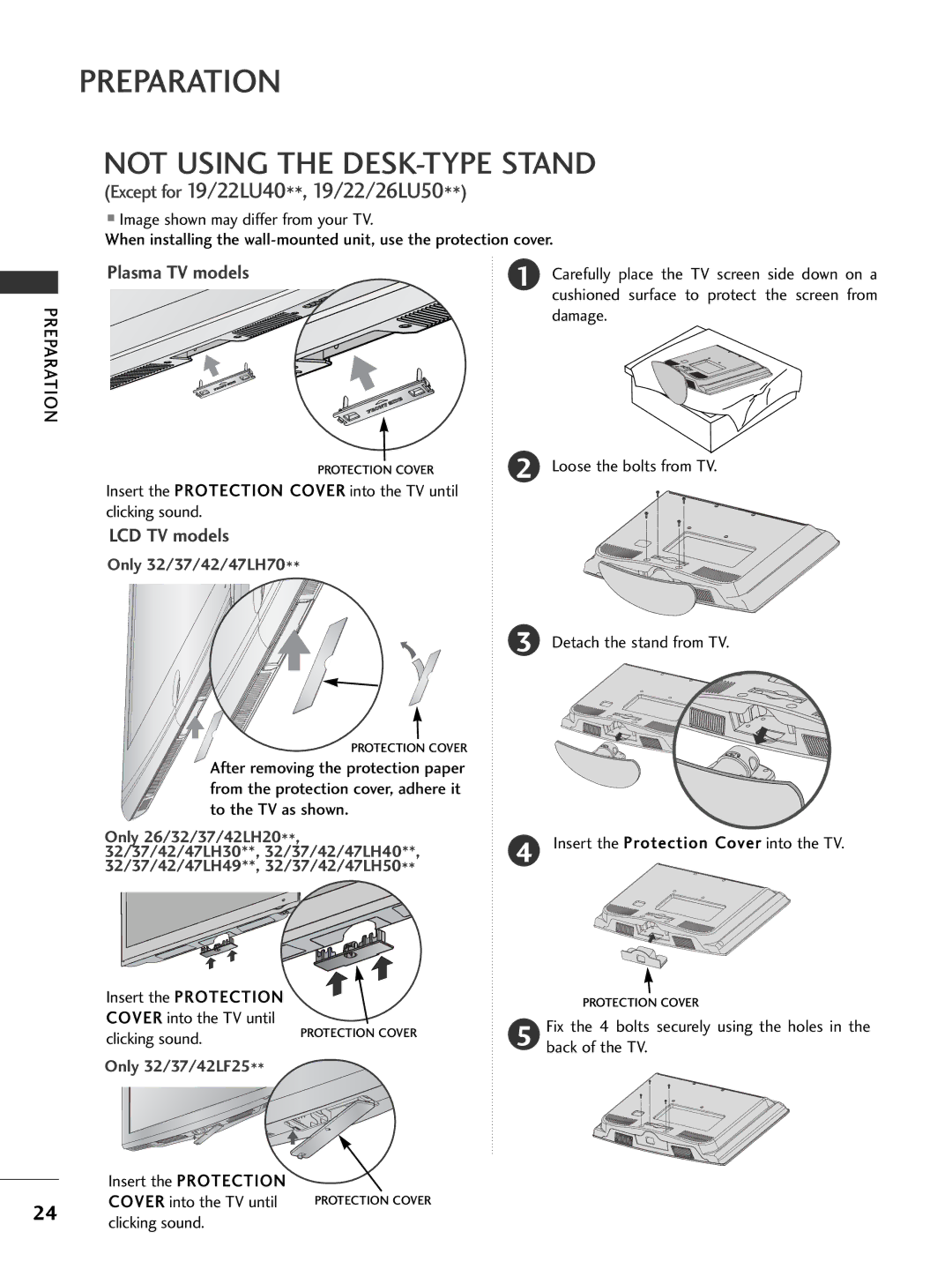 LG Electronics 3377LLHH5500, 3377LLHH4400, 3377LLHH3300, 3322LLHH3300, 3377LLHH2200 owner manual Not Using the DESK-TYPE Stand 