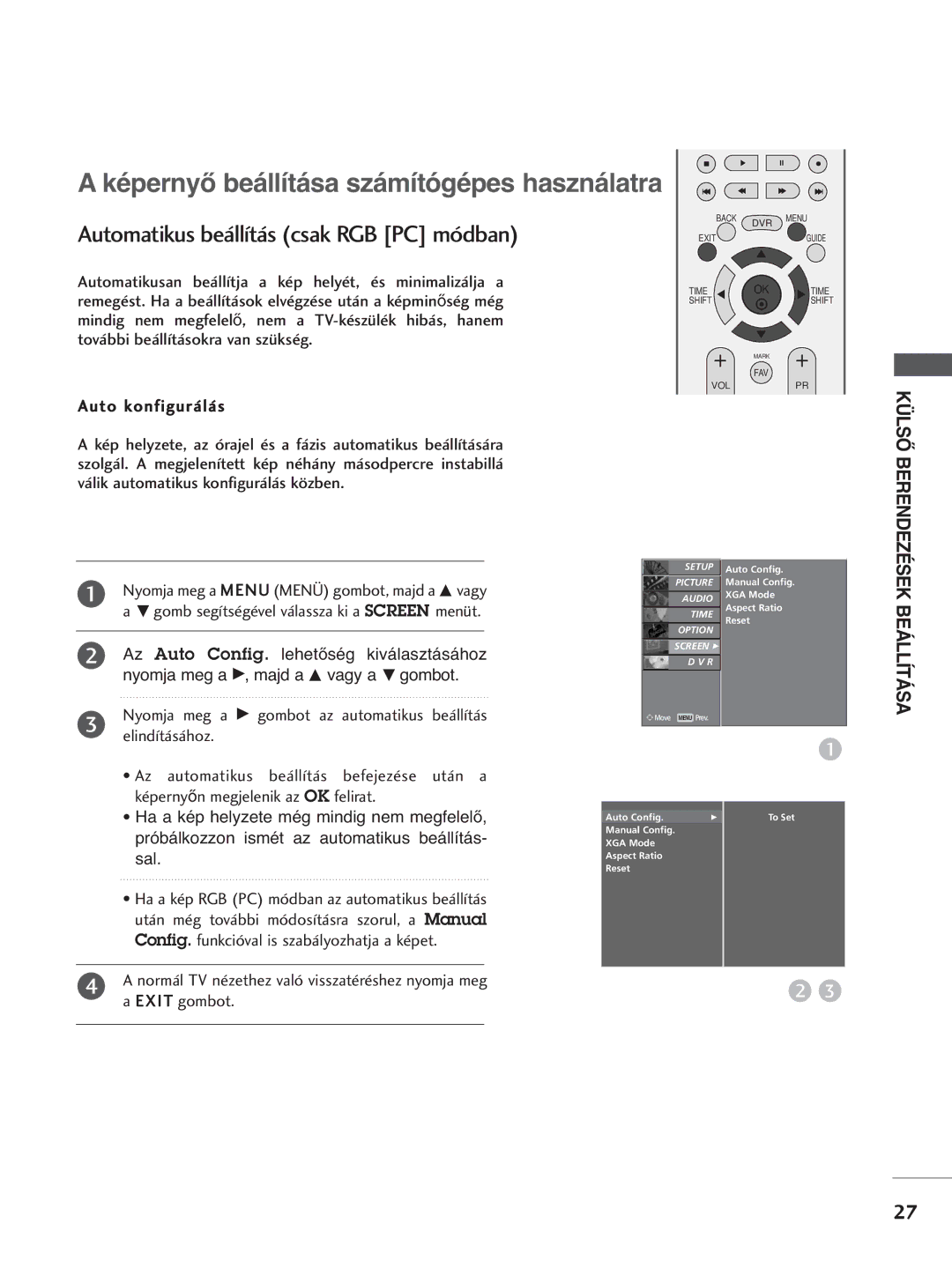 LG Electronics 4422LLTT77, 3377LLTT77, 3322LLTT77, 5500PPTT88, 4422PPTT88 manual Képernyő beállítása számítógépes használatra 