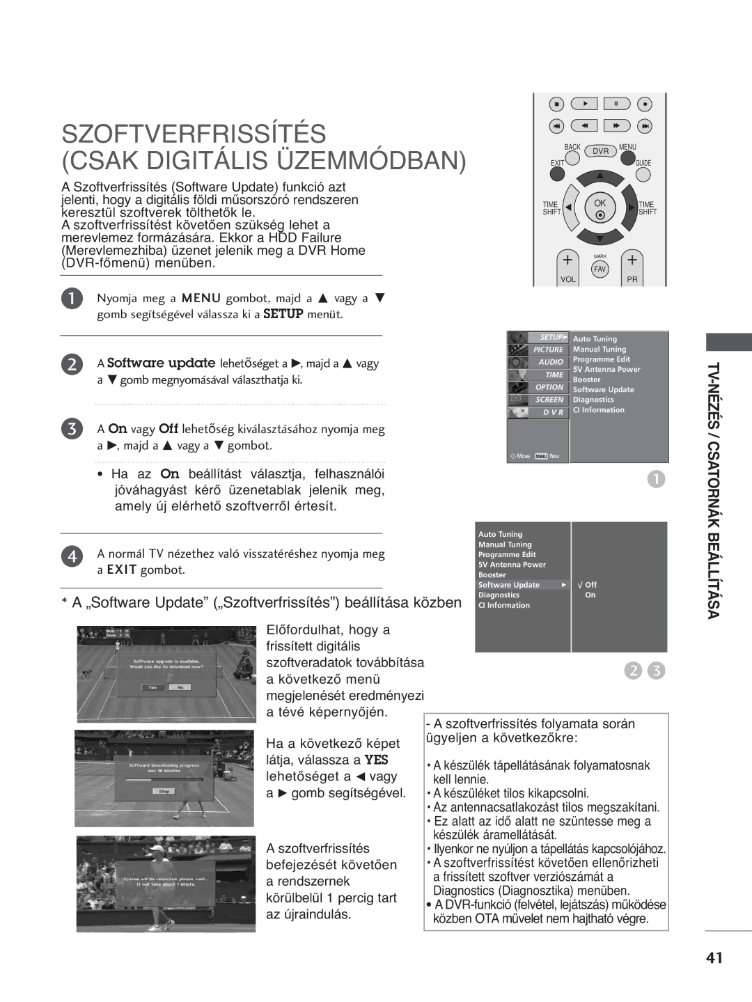 LG Electronics 4422PPTT88, 3377LLTT77, 3322LLTT77, 5500PPTT88, 4422LLTT77 manual Szoftverfrissítés Csak Digitális Üzemmódban 