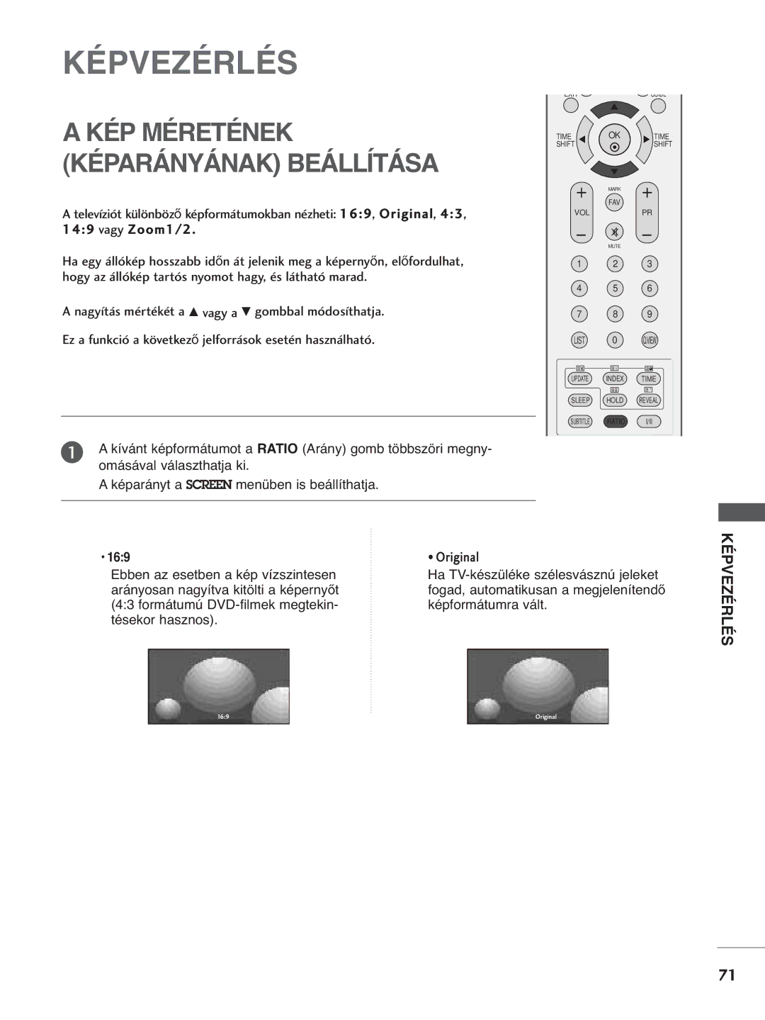 LG Electronics 4422PPTT88, 3377LLTT77, 3322LLTT77 manual Képvezérlés, 169, Original, Fogad, automatikusan a megjelenítend≠ 