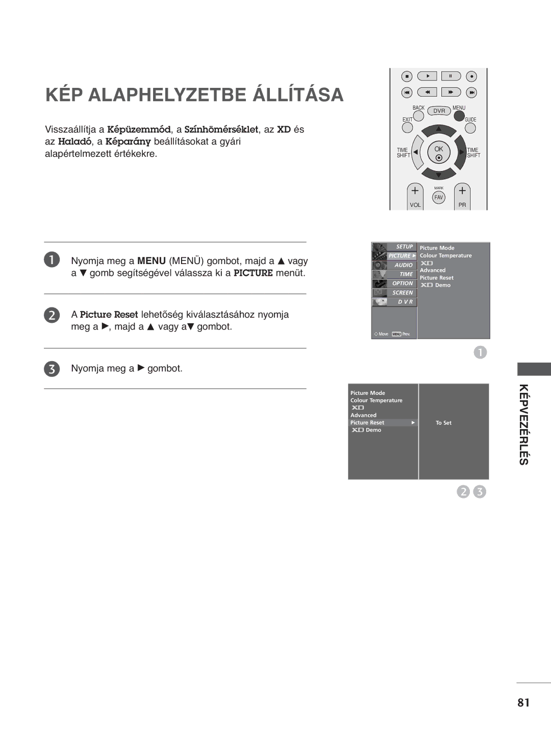 LG Electronics 4422PPTT88, 3377LLTT77, 3322LLTT77, 5500PPTT88, 4422LLTT77 KÉP Alaphelyzetbe Állítása, Nyomja meg a G gombot 