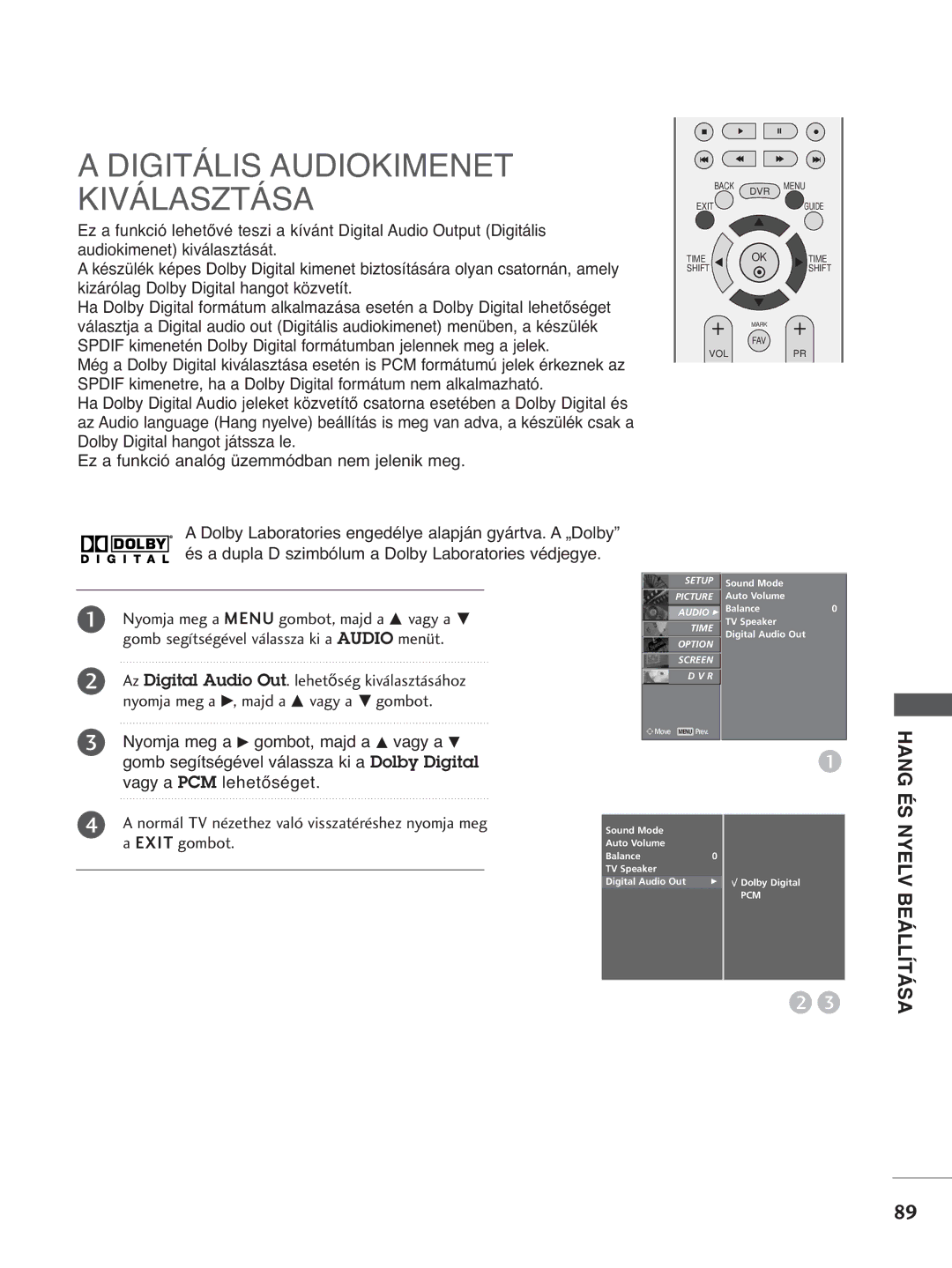 LG Electronics 3322LLTT77, 3377LLTT77, 5500PPTT88, 4422PPTT88, 4422LLTT77 manual Digitális Audiokimenet Kiválasztása 