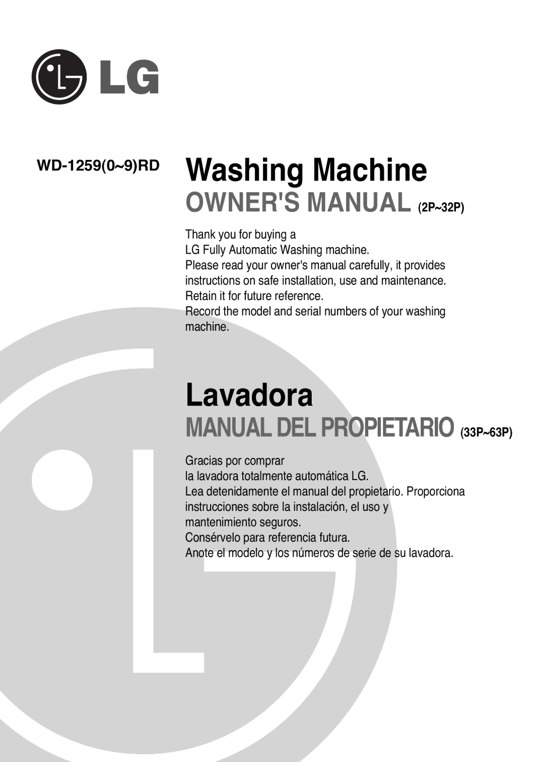 LG Electronics 2P~32P, 33P~63P owner manual Lavadora 