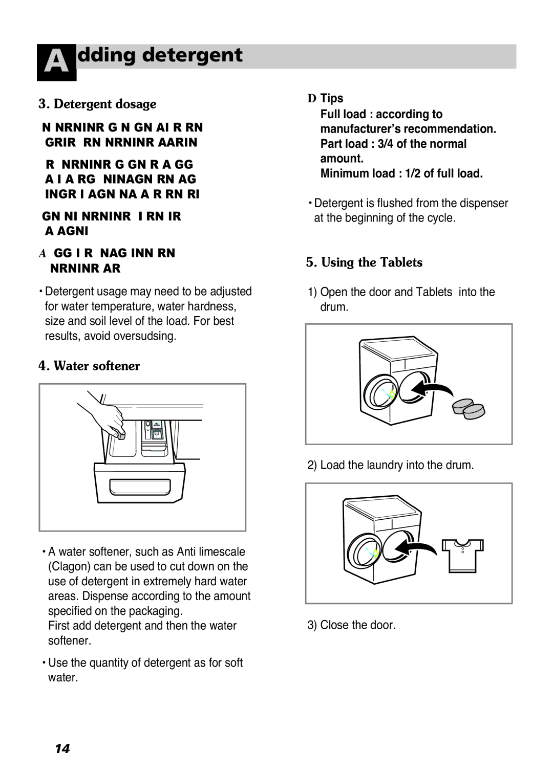 LG Electronics 33P~63P, 2P~32P owner manual Detergent dosage, Water softener, Using the Tablets 