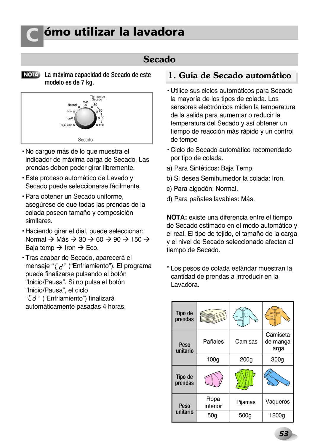 LG Electronics 2P~32P, 33P~63P owner manual Guía de Secado automático 