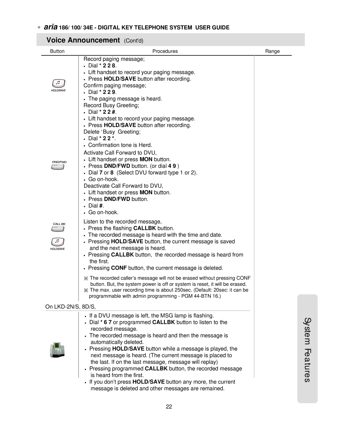 LG Electronics 100, 34E, 186 manual Voice Announcement Contd, Dial * 2 2 # 