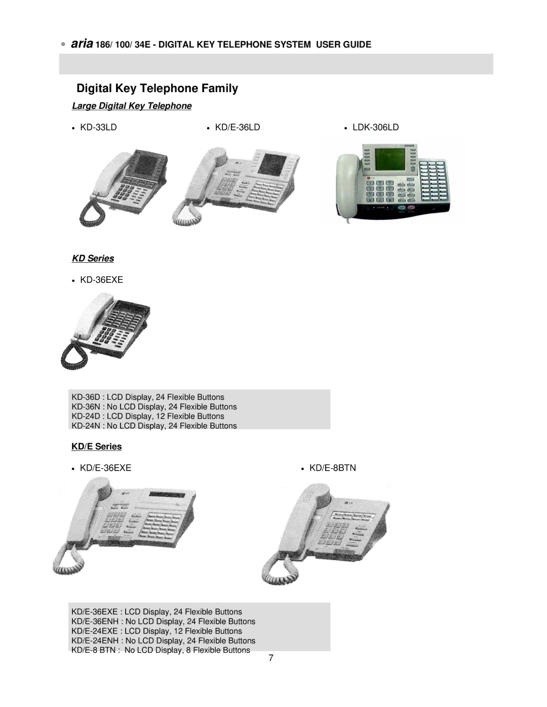 LG Electronics 100, 34E, 186 manual Digital Key Telephone Family, KD/E Series 