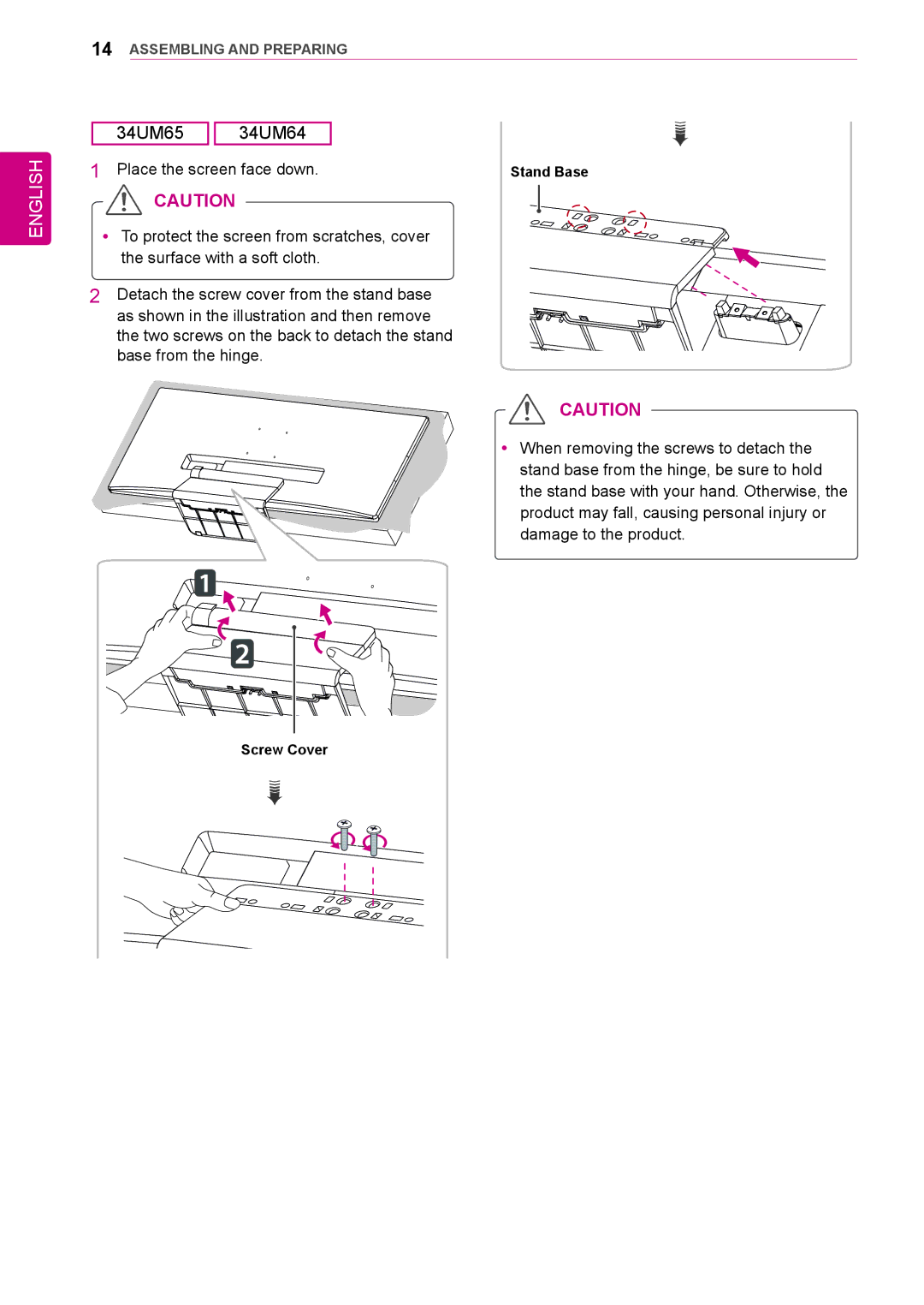 LG Electronics 25UM64, 34UM64, 25UM65, 34UM65 owner manual Stand Base 