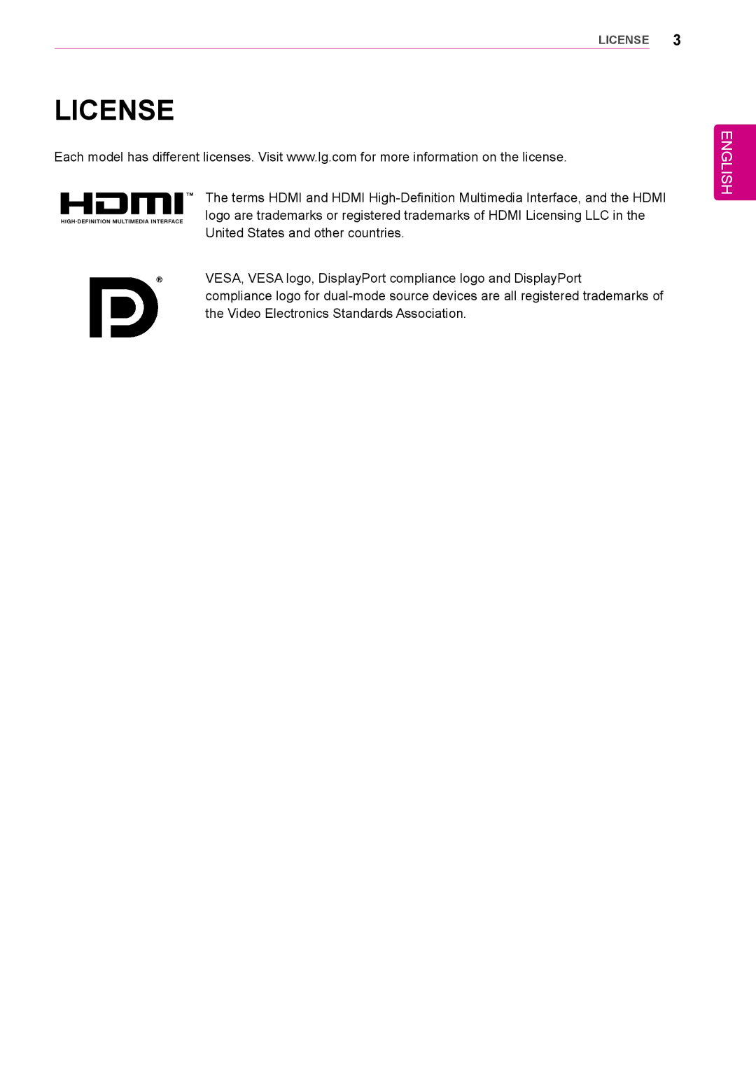 LG Electronics 34UM95-PD/ 34UM95-PE / 34UM94-PD owner manual License 