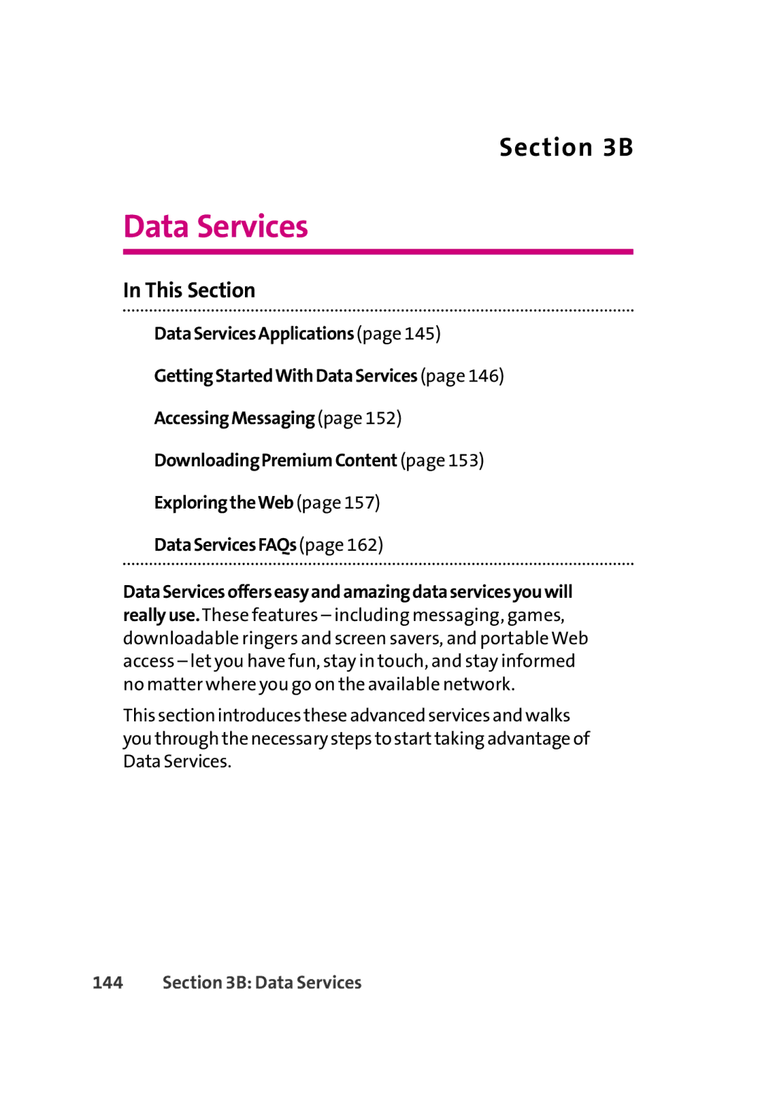 LG Electronics 350 manual Data Services 